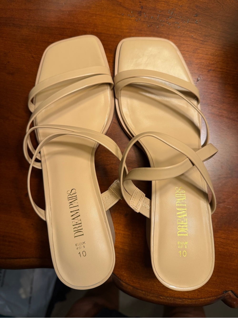 Dream Pairs Beige Strappy Square-Toe Slide Sandals